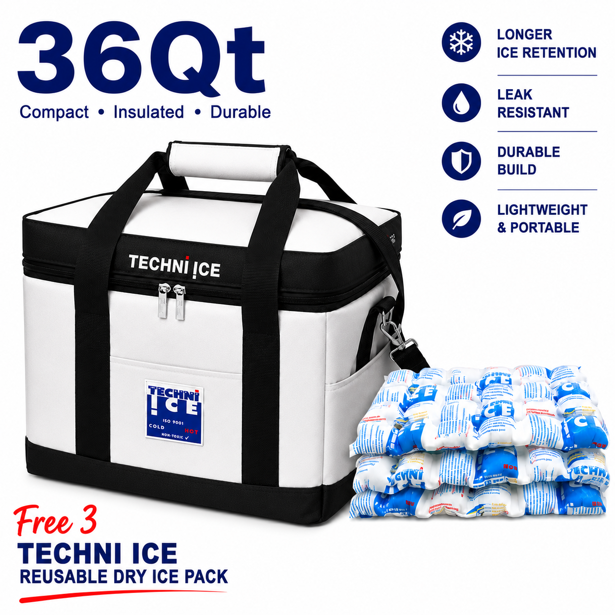 36Qt Techni Ice High Performance Soft-Sided Cooler Bag*FREE 3 REUSABLE DRY ICE PACKS VALUES $25*  *FRESH STOCK JUST ARRIVED